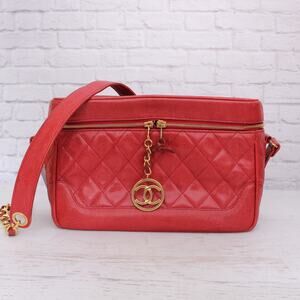 Chanel Vanity Red Caviar Large Case Purse Crossbody Shoulder Bag A4696